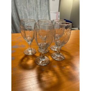 Clear Glass Textured‎ Water Wine Glass Stem Barware 5 pcs Libbey Chivalry Hock